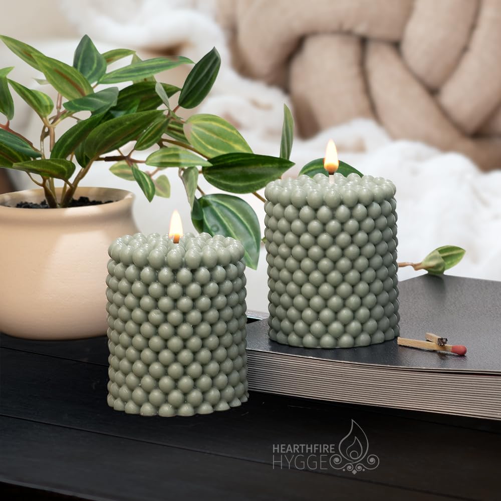 Hearthfire Hygge Bubble Candle Soy Candle Sets | Unscented Mini Pillar Candle Aesthetic | 25-Hr Burn Time Bubble Candles Aesthetic | Trendy Colored Funky Candles | Soy Wax Preppy Candles