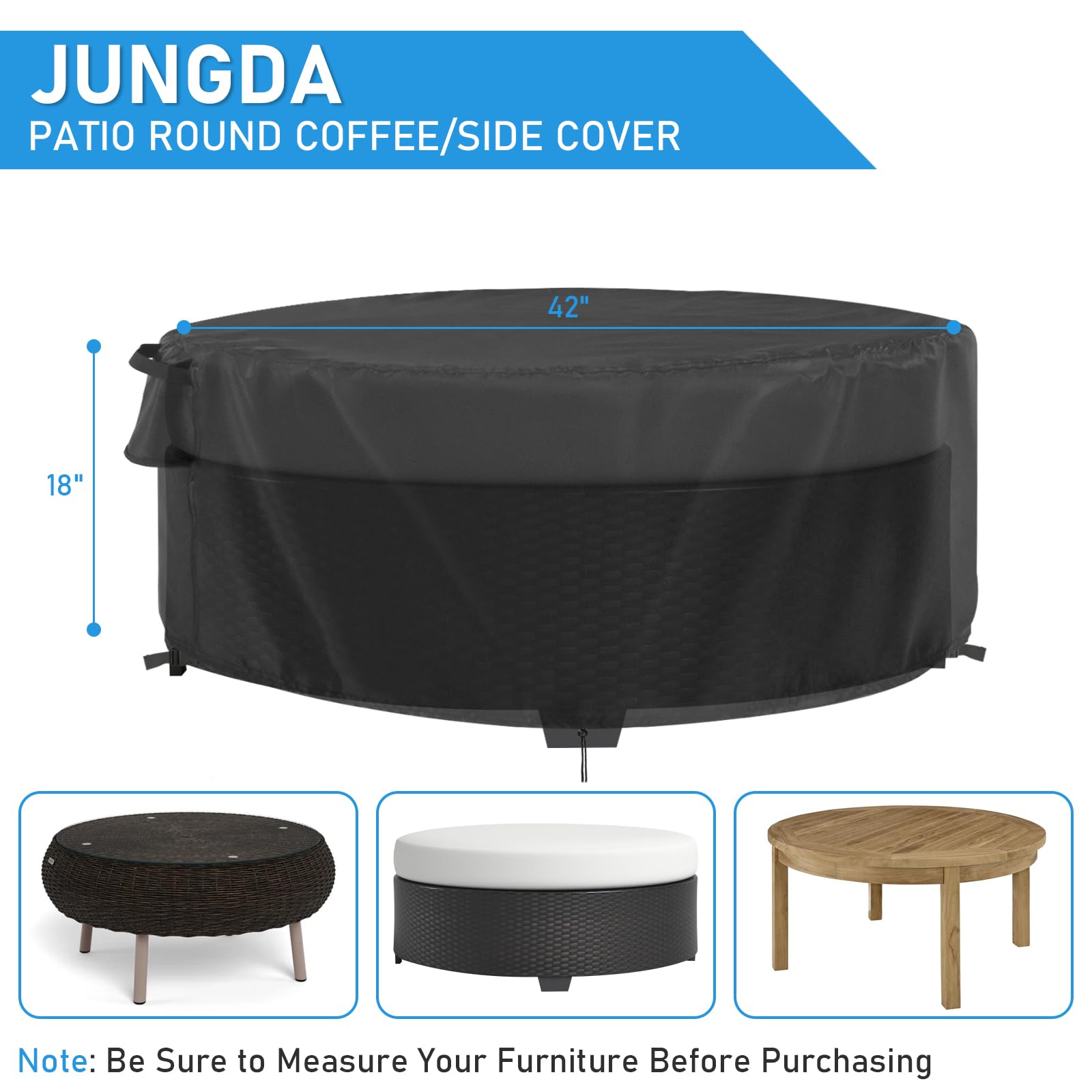 Jungda Outdoor Round Coffee Table Cover 42 Inch,Waterproof Patio Round Table Covers,Heavy Duty Outdoor Furniture Cover - 42 x 18 Inch