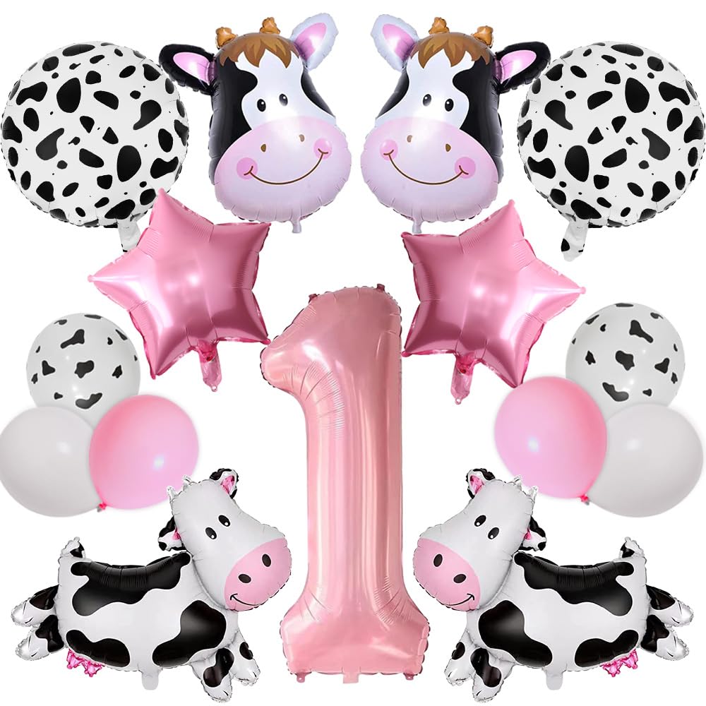 Cow Balloons, Holy Cow Im Two Birthday Decorations Girl Cow Print Balloons 2nd Birthday Party for Cow Farm Animal Theme Cowgirl First Birthday Party Supplies