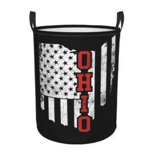 pupsikins laundry basket ohio state america flag laundry hamper collapsible dirty clothes baskets round laundry bag with handles for bathroom bedroom college dorms home laundry room kids room