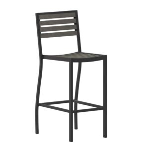 flash furniture lark commercial grade bar height stool, all-weather outdoor bar stool with faux wood poly resin slats and aluminum frame, gray wash