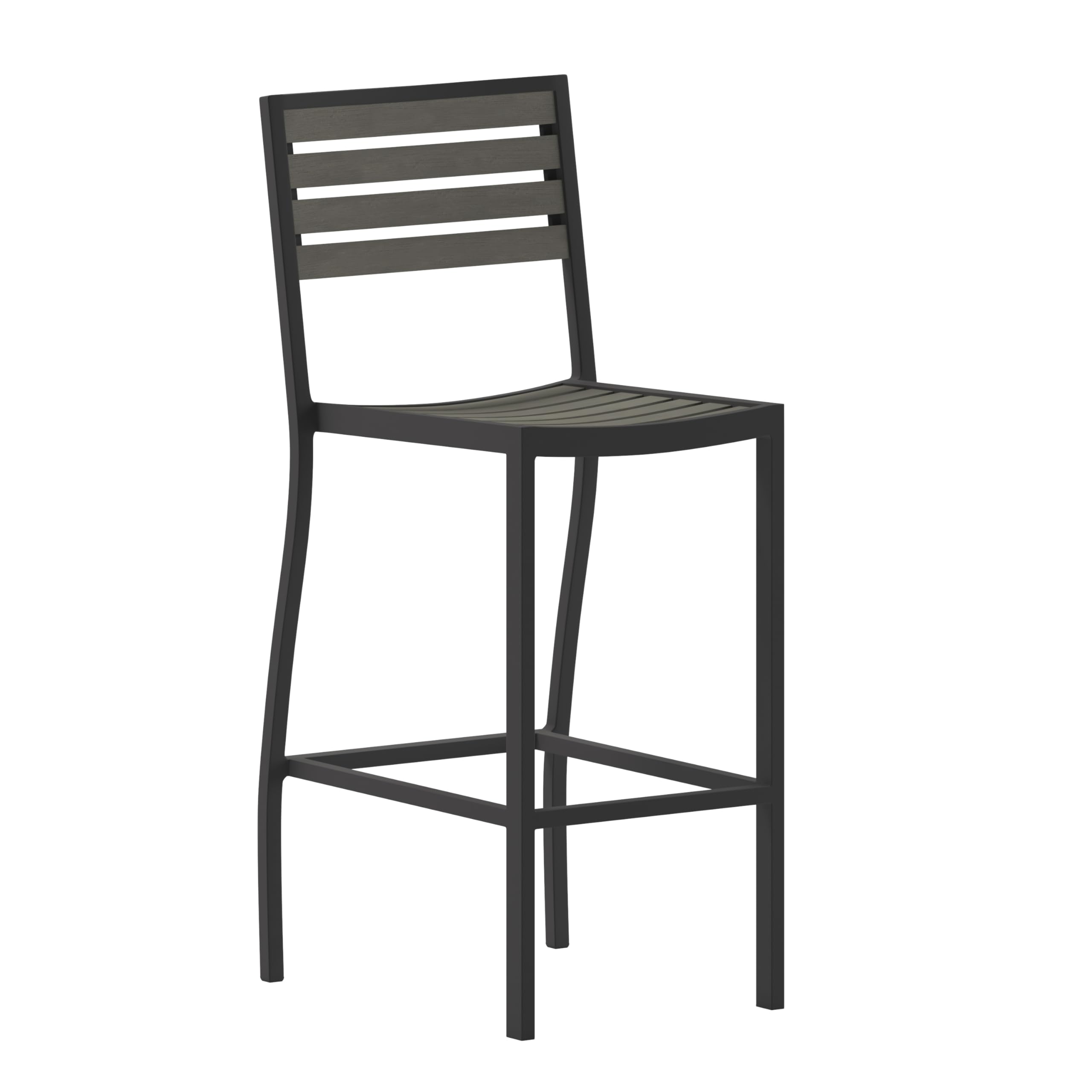 Flash Furniture Lark Commercial Grade Bar Height Stool, All-Weather Outdoor Bar Stool with Faux Wood Poly Resin Slats and Aluminum Frame, Gray Wash