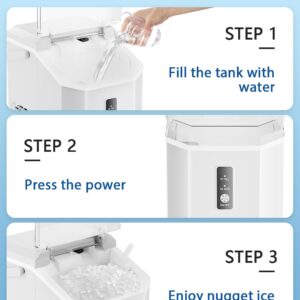 Joy Pebble Nugget Ice Maker, 10,000pcs/33lbs/Day, Portable Handheld Nugget Ice Maker Machine with Handle, Ice Makers Countertop Self-Cleaning, Ice Scoop and Basket, for Home/Office/Party, White