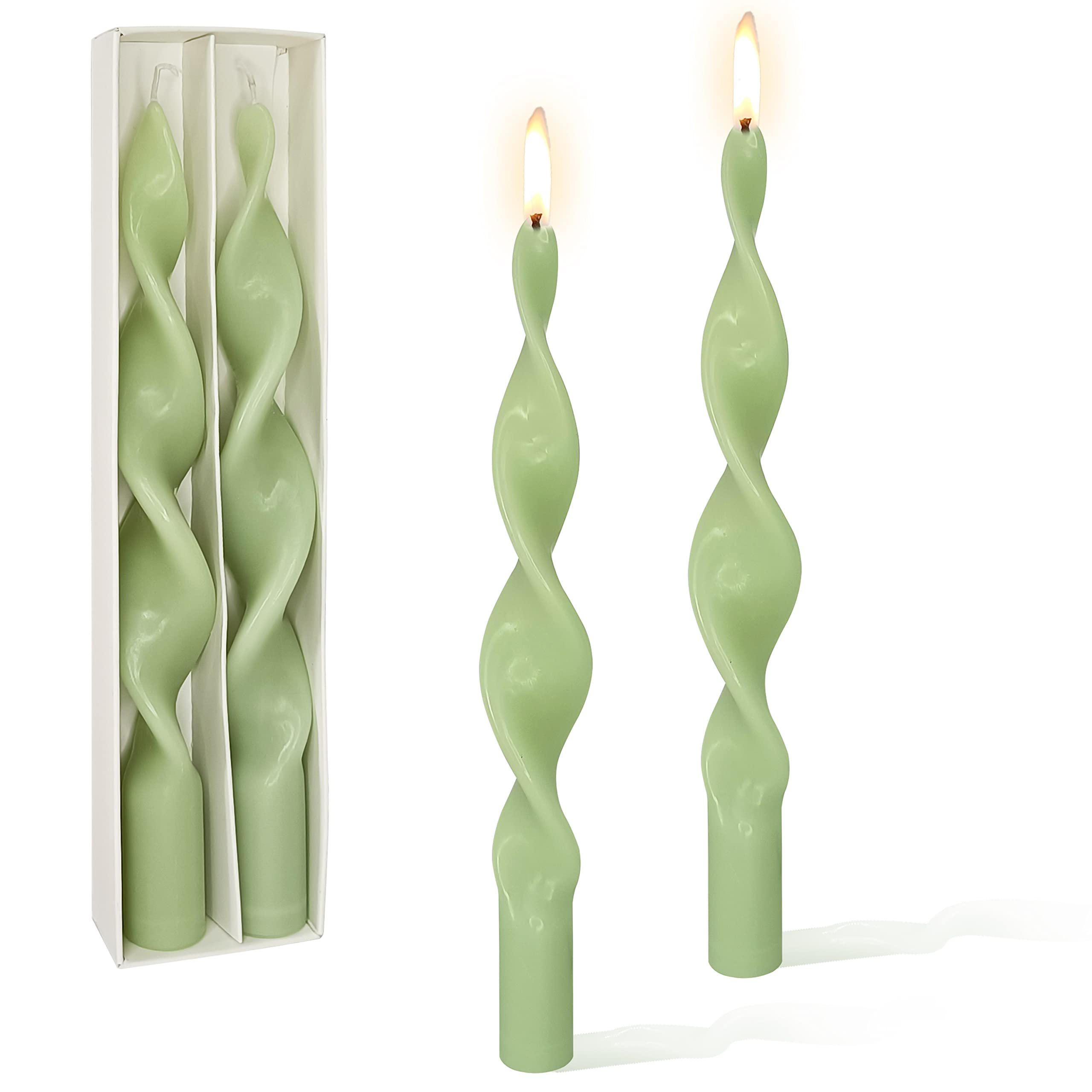 Spiral Taper Candles Green Candlesticks 10inches Long Candle Sticks Twisted Tapered Wax Candle Set of 2 for Holiday Wedding Party Tablescape Home Decoration