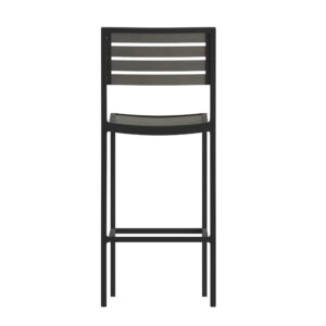 Flash Furniture Lark Commercial Grade Bar Height Stool, All-Weather Outdoor Bar Stool with Faux Wood Poly Resin Slats and Aluminum Frame, Gray Wash