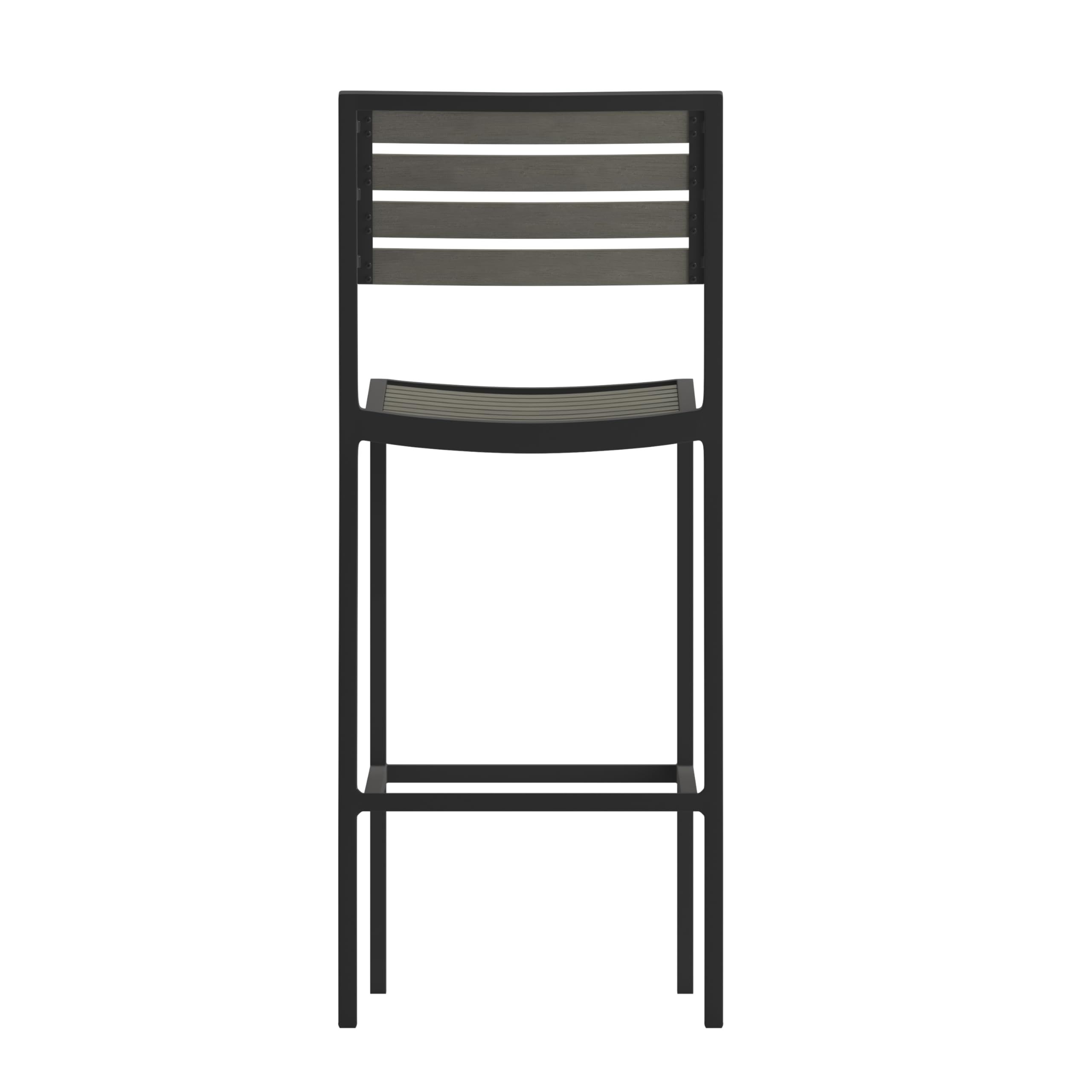 Flash Furniture Lark Commercial Grade Bar Height Stool, All-Weather Outdoor Bar Stool with Faux Wood Poly Resin Slats and Aluminum Frame, Gray Wash