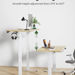 Marsail Standing Desk with Drawer, 48x24 Inch Adjustable Height Standing Desk, Electric Stand up Desk, Sit Stand Home Office Desk, Ergonomic Workstation for Home Office Computer Gaming Desk Maple