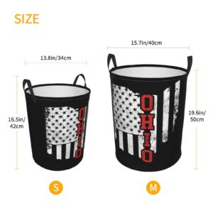 PUPSIKINS Laundry Basket Ohio State America Flag Laundry Hamper Collapsible Dirty Clothes Baskets Round Laundry Bag With Handles For Bathroom Bedroom College Dorms Home Laundry Room Kids Room