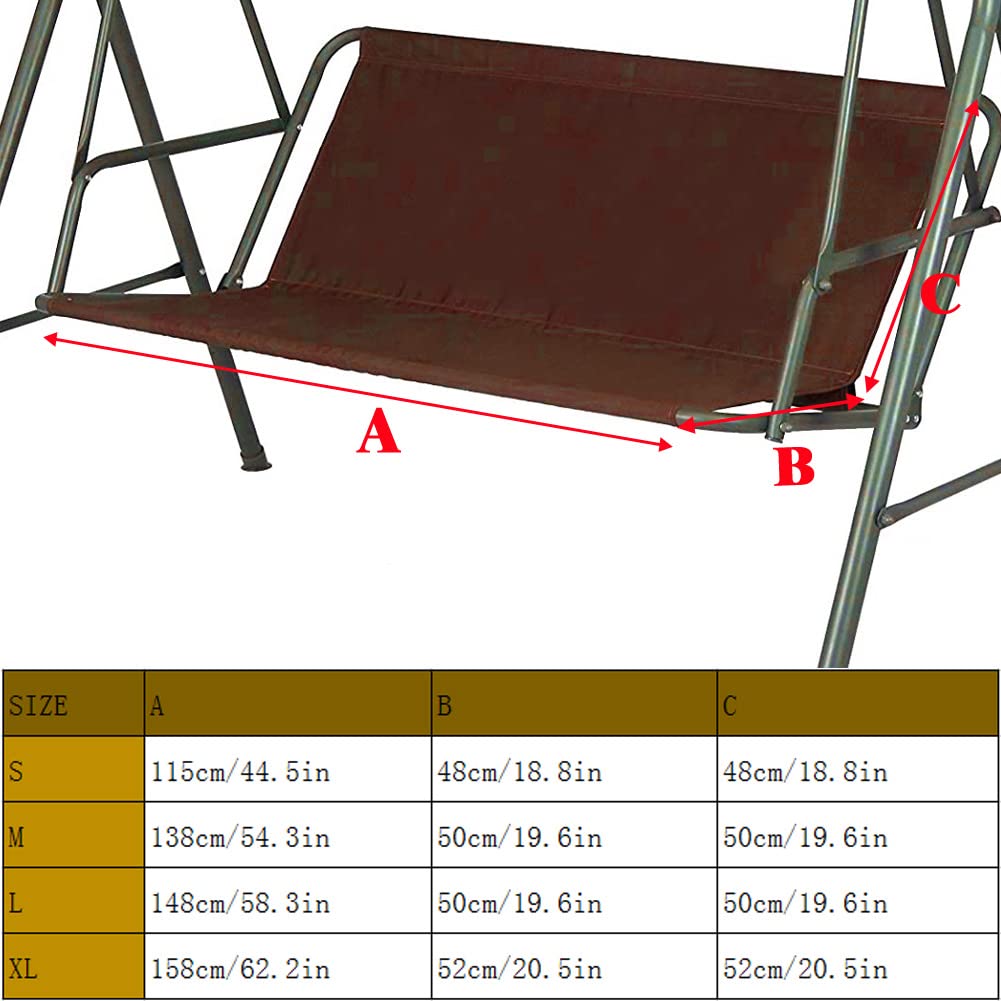 Vinelftage Swing Chair Cover Bench Replacement Cover, 600D Waterproof Rocking Chair Seat Covers for Outdoor Patio Garden Swing Chair 2/3 Seater(Brown 54.3x19.5x19.5 inches)