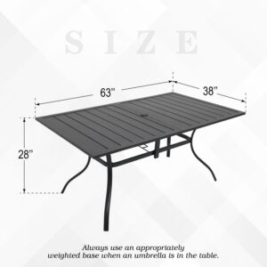 Anmutig Outdoor Patio Table for 6 Person, Patio Dining Rectangle Table with 1.57" Umbrella Hole for Garden Lawn Backyard Parties, Black Metal Frame 63" L x 38" W x 28" H