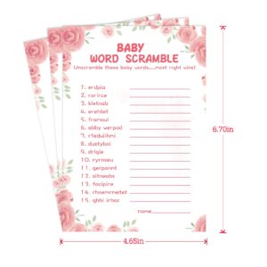 OLOUTAB 50 Baby Shower Games for Girl-Baby Shower Word Scramble Game,Floral Theme, Thick Cardstock, Fun and Easy to Play,Hilarious Baby Shower Games(with Answer)