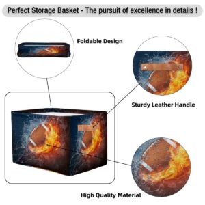 YoCosy Large Storage Baskets for Organizing Shelves Sport Ball American Football Foldable Cube Storage Bins with Handles Rectangle Fabric Closet Organizers for Home Toys Clothes, 1 Pack