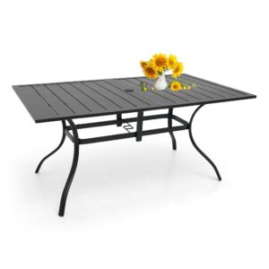 anmutig outdoor patio table for 6 person, patio dining rectangle table with 1.57" umbrella hole for garden lawn backyard parties, black metal frame 63" l x 38" w x 28" h