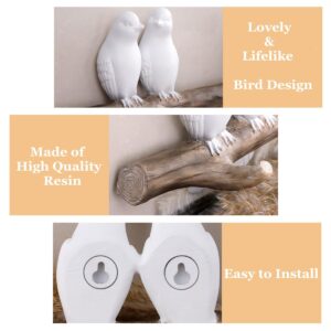 QUMENEY Creative Coat Hooks Wall Mounted Hook Rack, Birds Hooks Coat Hanger Rack, Vintage Wall Hanging Hooks Entryway Hanger for Keys, Towels, Coats, Hats (White 2 Bird)