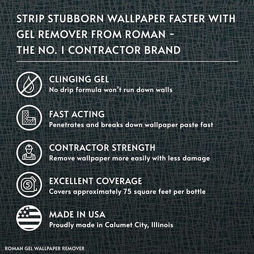 Roman Wallpaper Remover Gel Spray, Contractor Strength Wallpaper Stripper and Adhesive Remover, No Drip, Unscented, Non-Staining, Clear, PRO-458 (32 Ounce, 75 Sq. Ft.)