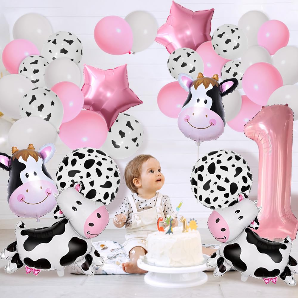 Cow Balloons, Holy Cow Im Two Birthday Decorations Girl Cow Print Balloons 2nd Birthday Party for Cow Farm Animal Theme Cowgirl First Birthday Party Supplies