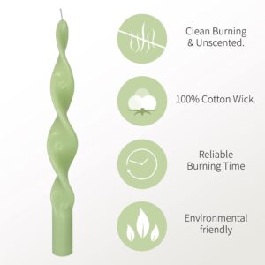 Spiral Taper Candles Green Candlesticks 10inches Long Candle Sticks Twisted Tapered Wax Candle Set of 2 for Holiday Wedding Party Tablescape Home Decoration