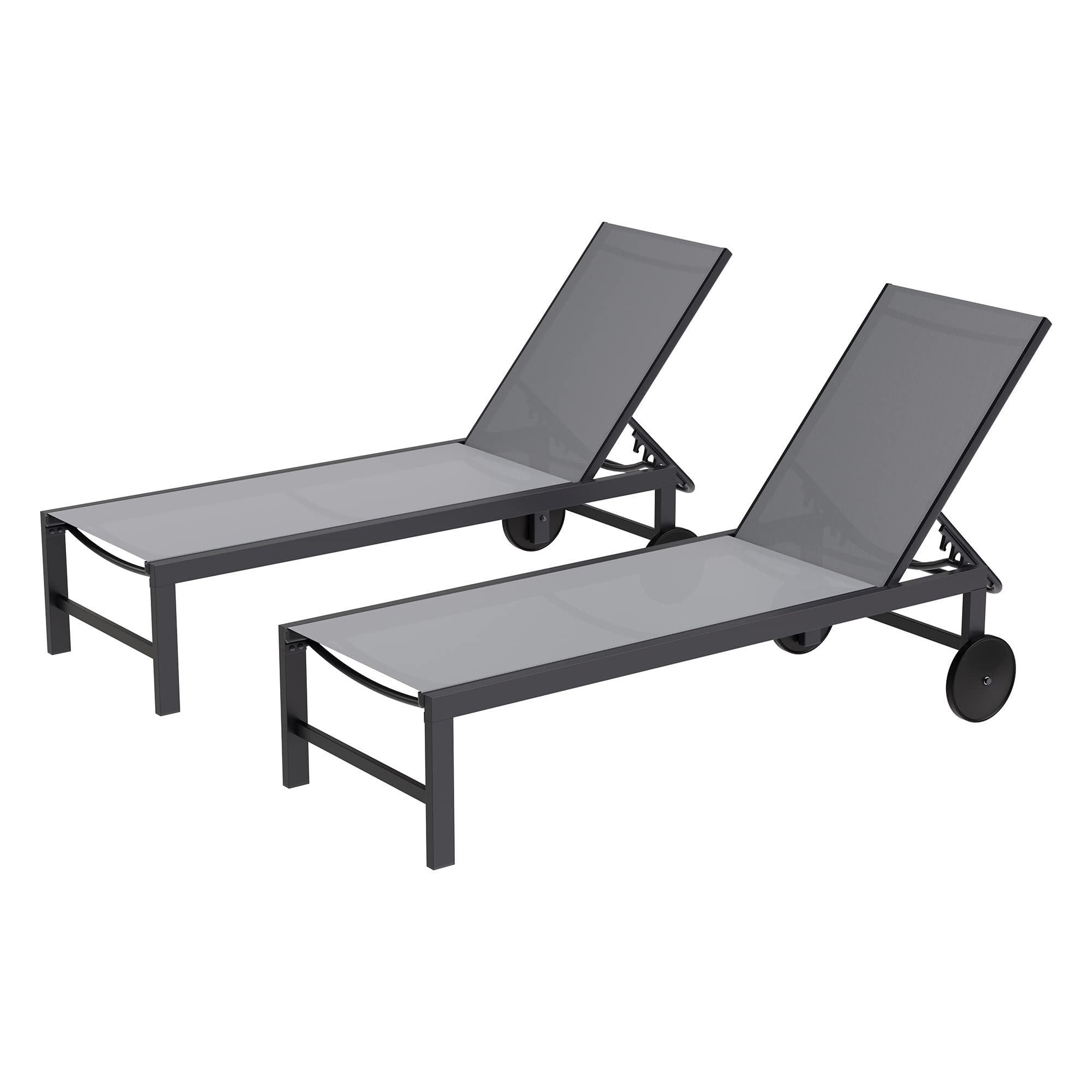 Shintenchi 2 PCS Outdoor Chaise Lounges Chair with Wheels Aluminum Reclining Patio Lounge Chairs with 5 Adjustable Position Recliner for Patio, Beach, Yard, Pool Patio Furniture Set,Light Grey