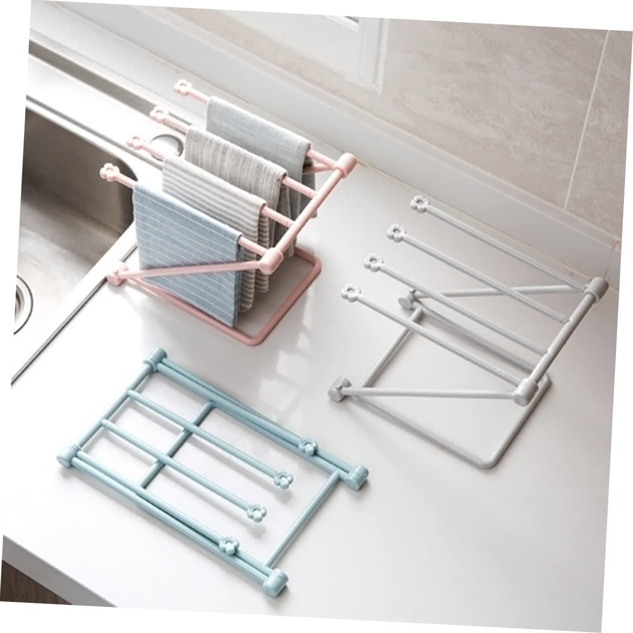 SHOWERORO Kitchen Washcloths Rack Kitchen Towel Stand Hand Towel Holder Kitchen Dish Cloth Rack Countertops Towel Rack Vanities Towel Holder Dishcloth Drying Rack No Punching Bowl Cloth