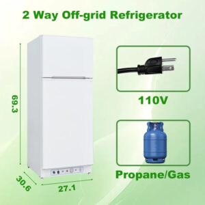 SMETA Propane Refrigerator with Freezer 13.4 cuft Gas Fridge 110v/LPG Dual Ways Top Freezer Top Mount Full Size for Kitchen Garage RV Off-Grid