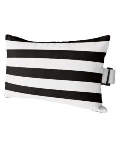 outdoor pillow for chaise lounge chair, simple stripe black and white waterproof headrest pillow lumbar pillows with insert & adjustable elastic strap for beach, poolside, patio, office (1 pack)