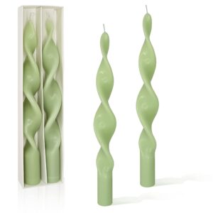 Spiral Taper Candles Green Candlesticks 10inches Long Candle Sticks Twisted Tapered Wax Candle Set of 2 for Holiday Wedding Party Tablescape Home Decoration