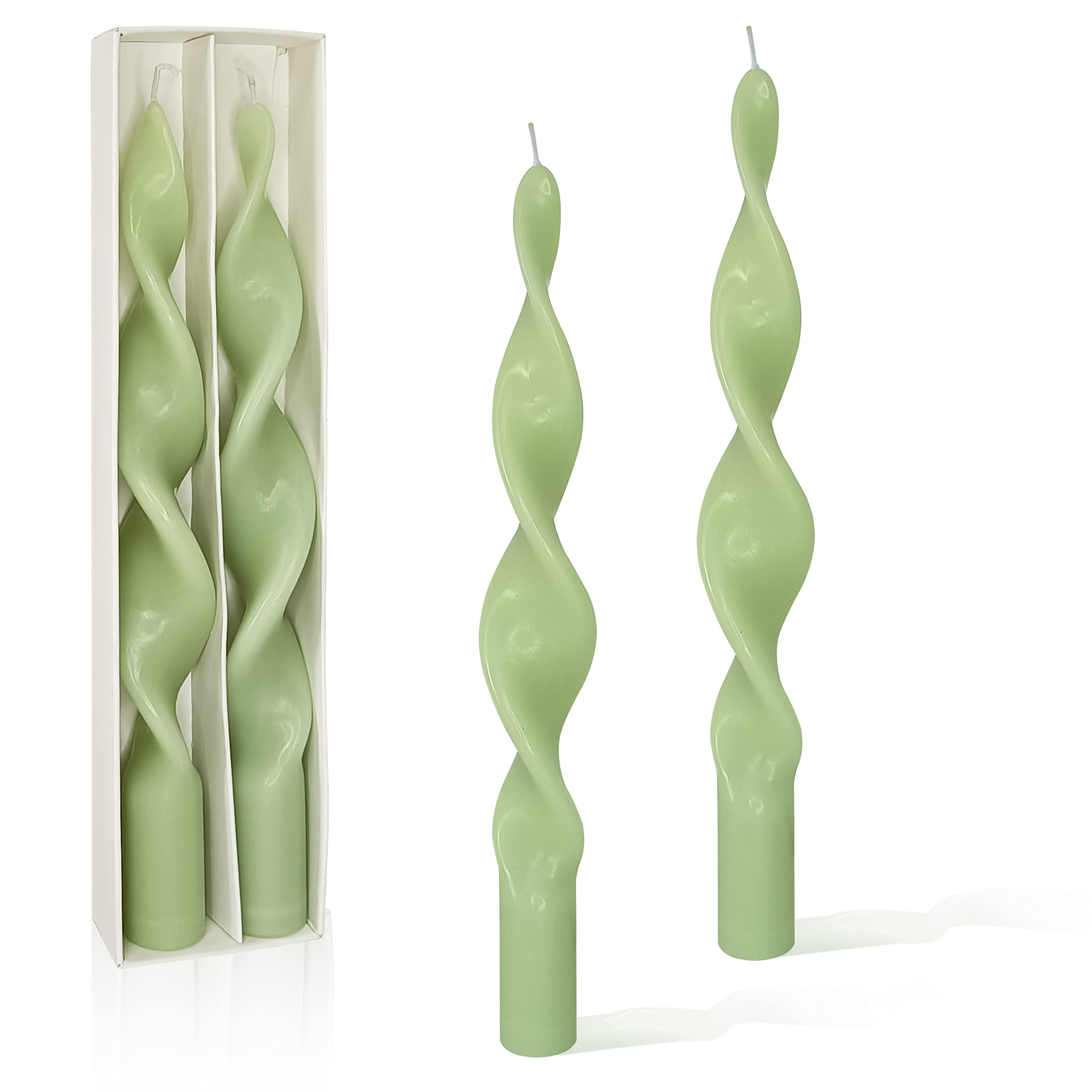 Spiral Taper Candles Green Candlesticks 10inches Long Candle Sticks Twisted Tapered Wax Candle Set of 2 for Holiday Wedding Party Tablescape Home Decoration