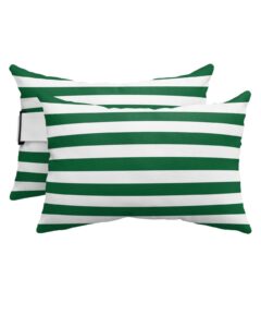 t&h xhome outdoor pillow for chaise lounge chair, christmas green and white stripe waterproof headrest pillow lumbar pillows with adjustable elastic strap for beach, poolside, patio, office (2 pack)