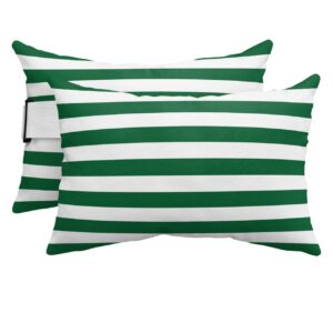 T&H XHome Outdoor Pillow for Chaise Lounge Chair, Christmas Green and White Stripe Waterproof Headrest Pillow Lumbar Pillows with Adjustable Elastic Strap for Beach, Poolside, Patio, Office (2 Pack)