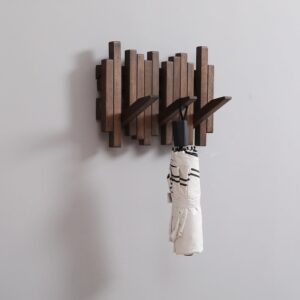 GOGREEBELL Natural Wood Wall Mounted Piano Coat Rack| Coat Rack Wall Mount| Flip Down Wall Hook Rack 3 Hooks| Entryway Wall Art Hook,Made of Acacia Wood (Dyed with Wood Wax Oil).Wall Art