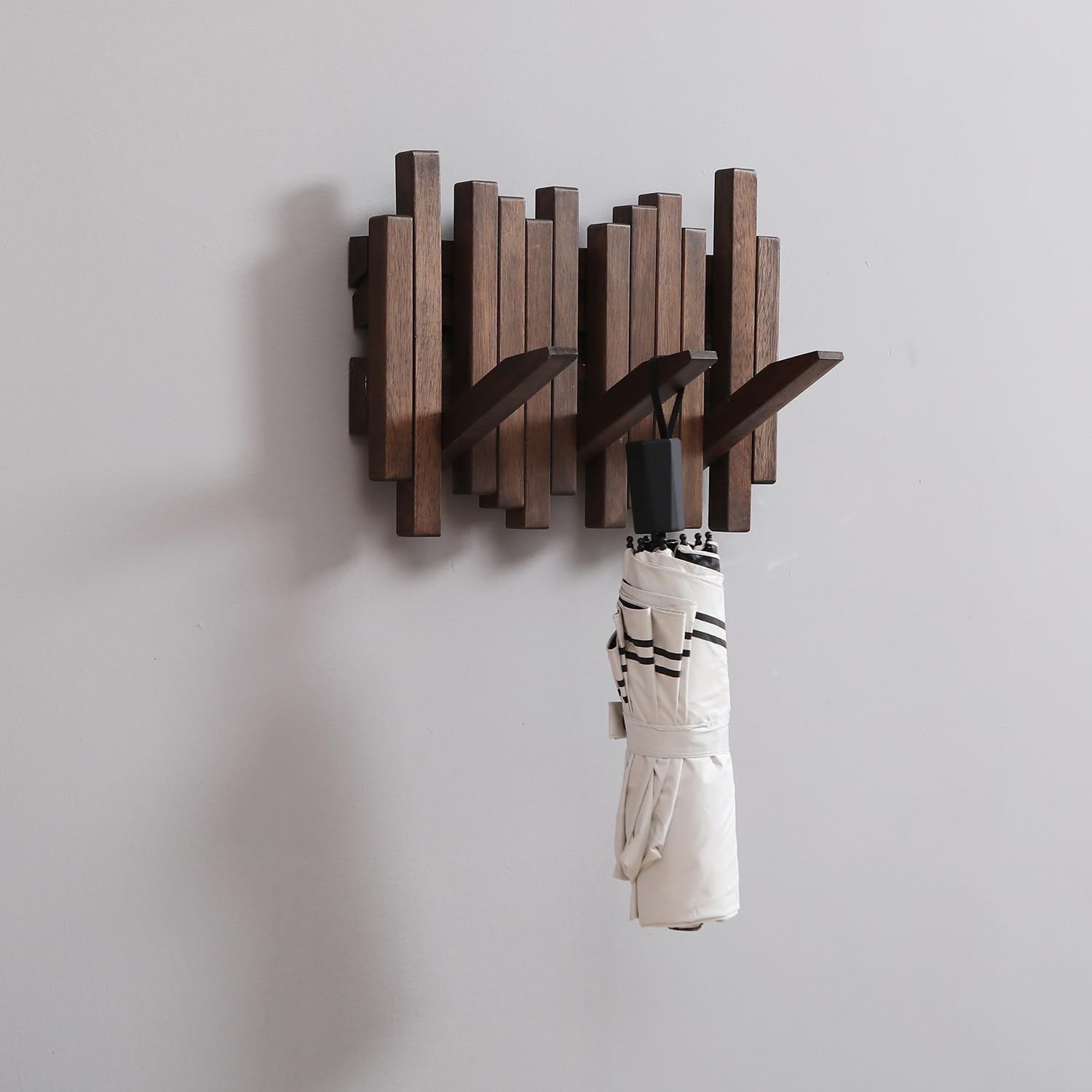 GOGREEBELL Natural Wood Wall Mounted Piano Coat Rack| Coat Rack Wall Mount| Flip Down Wall Hook Rack 3 Hooks| Entryway Wall Art Hook,Made of Acacia Wood (Dyed with Wood Wax Oil).Wall Art