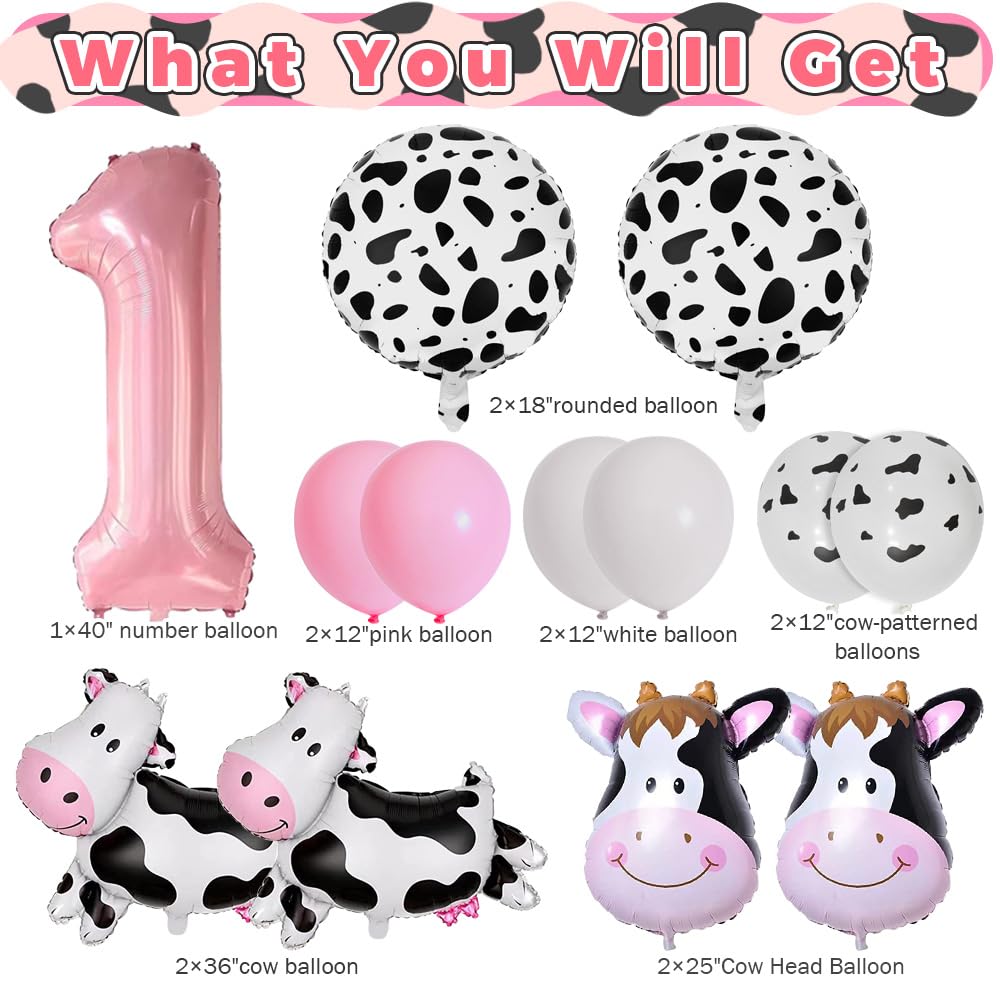 Cow Balloons, Holy Cow Im Two Birthday Decorations Girl Cow Print Balloons 2nd Birthday Party for Cow Farm Animal Theme Cowgirl First Birthday Party Supplies