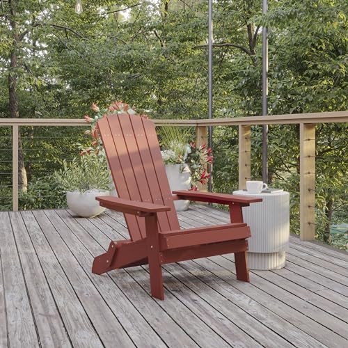 Flash Furniture Charlestown Commercial Folding Adirondack Chair - Red - Poly Resin - Indoor/Outdoor - Weather Resistant