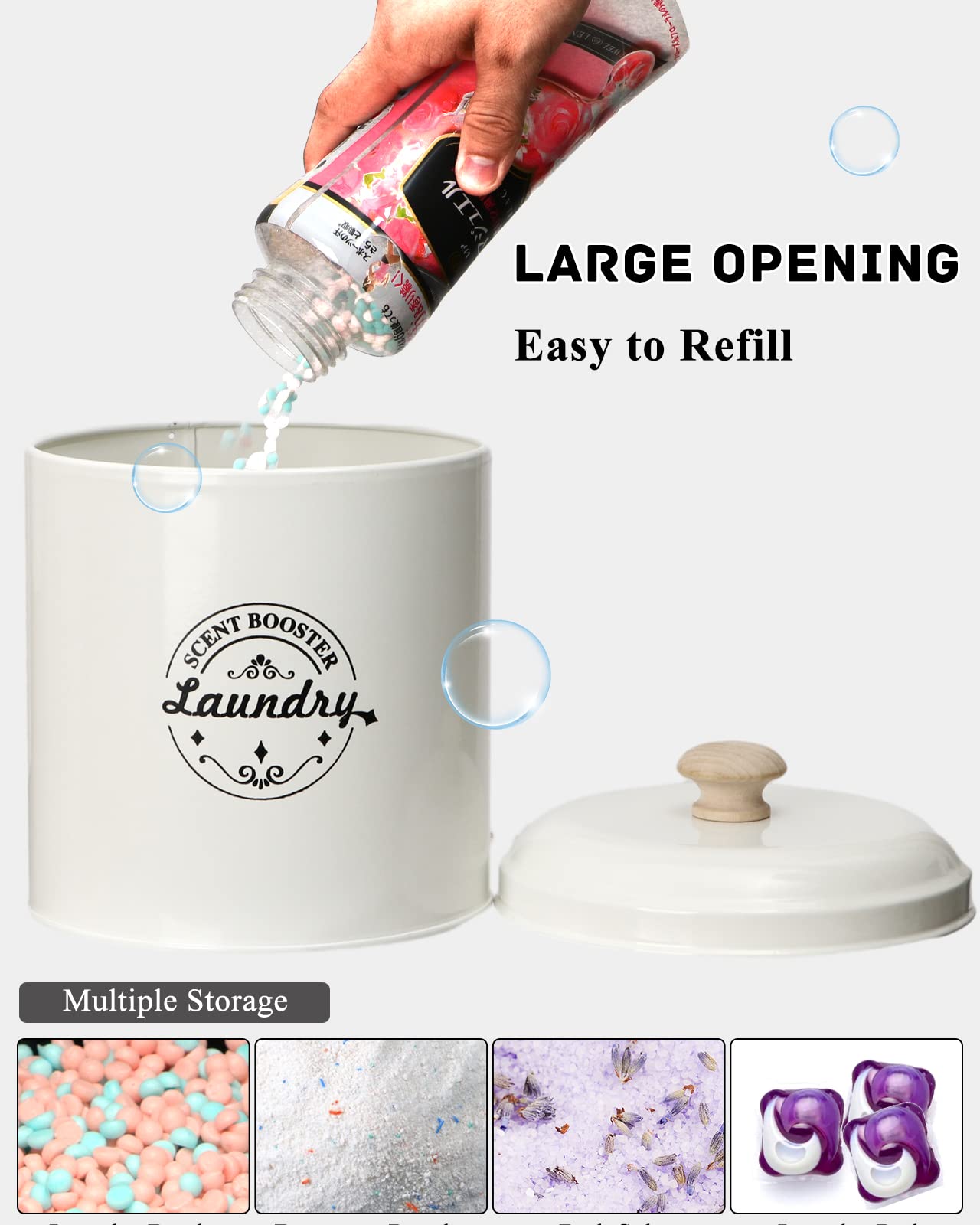 Laundry Scent Booster Beads Dispenser Container for Laundry Room Organization. Laundry Containers for Organizing. Metal Farmhouse Laundry Room Decor. Laundry Dispenser for Detergent, Powder (Cream)