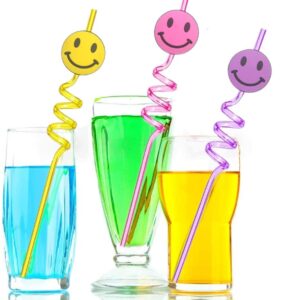 24 pcs Smile Party Decorations Straws One Happy Dude Birthday Party,Happy Pastel Party,Bachelorette Party,Baby Shower