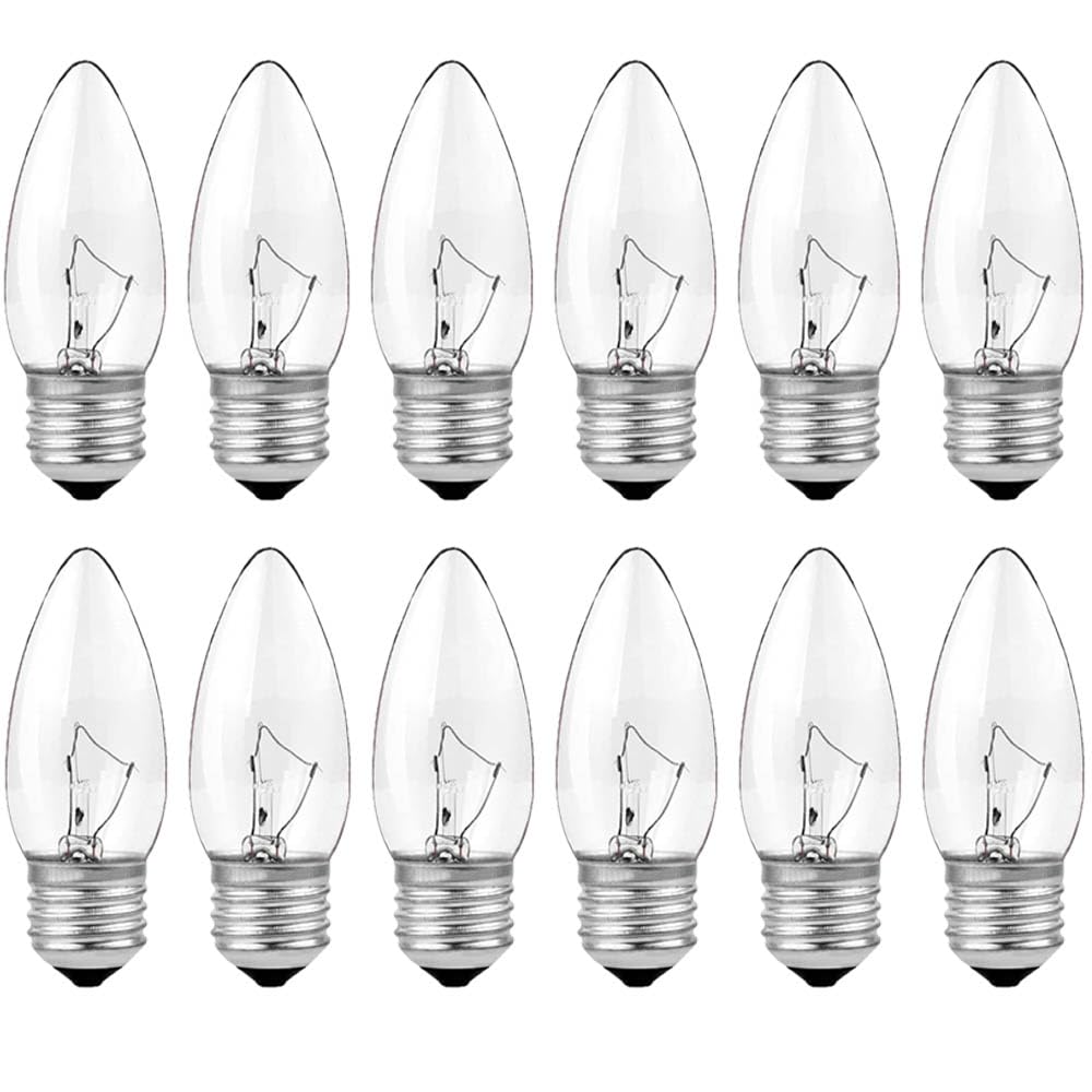 SCOMX 40W Equivalent Incandescent Torpedo Tip Chandelier with Crystal Clear Incandescent Light Bulbs Tip Light Bulb and Medium E26 Candelabra Base (12PACK)