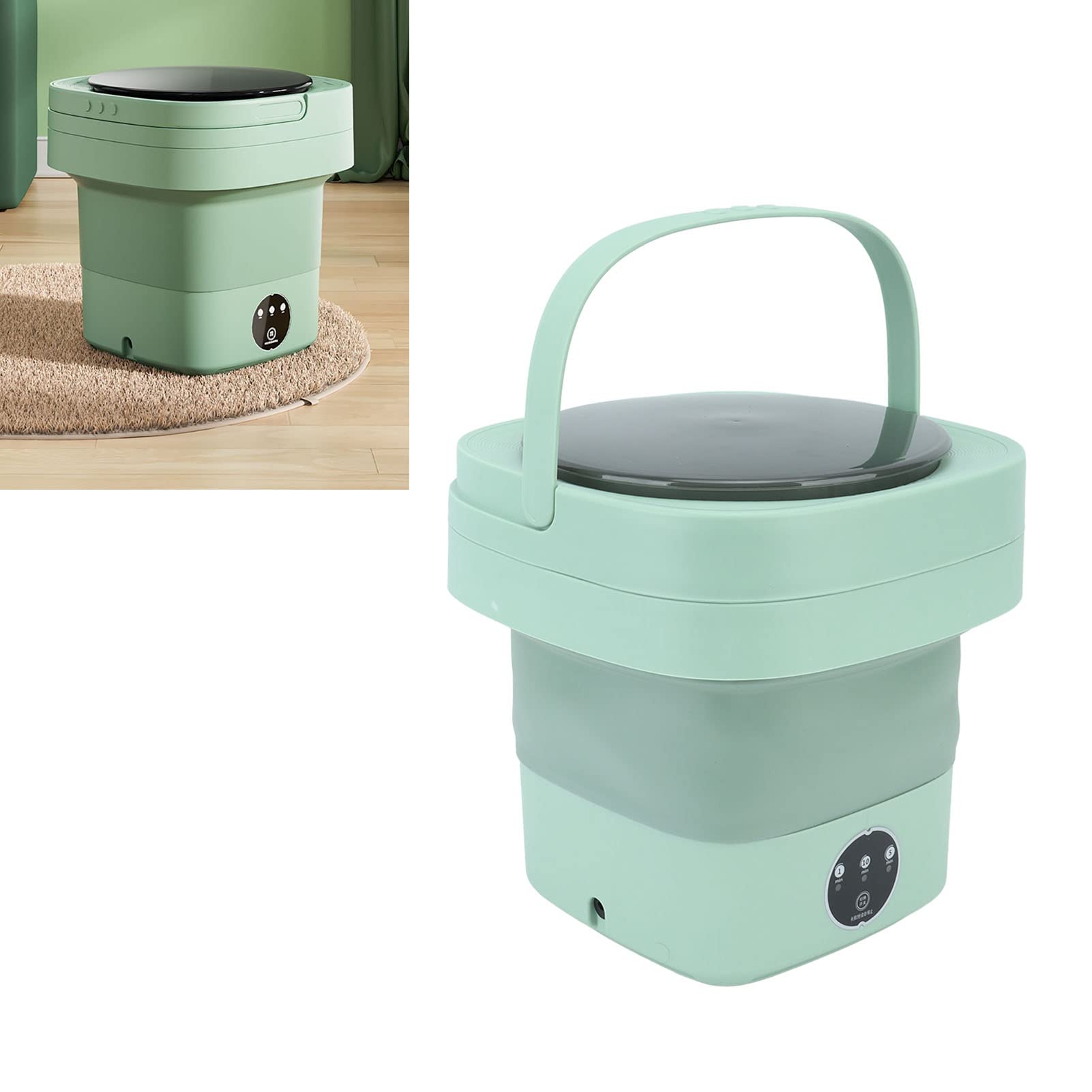 Foldable Washing Machine, Automatic Portable ABS Mini Washing Machine US Plug 100‑240V for Travel (Green)