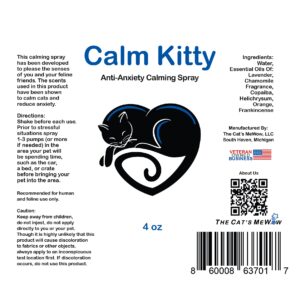 The Cat's MeWow Calm Kitty Calming Spray - Natural Stress Relief & Anxiety Relief for Cats - Drug-Free Calming Solution