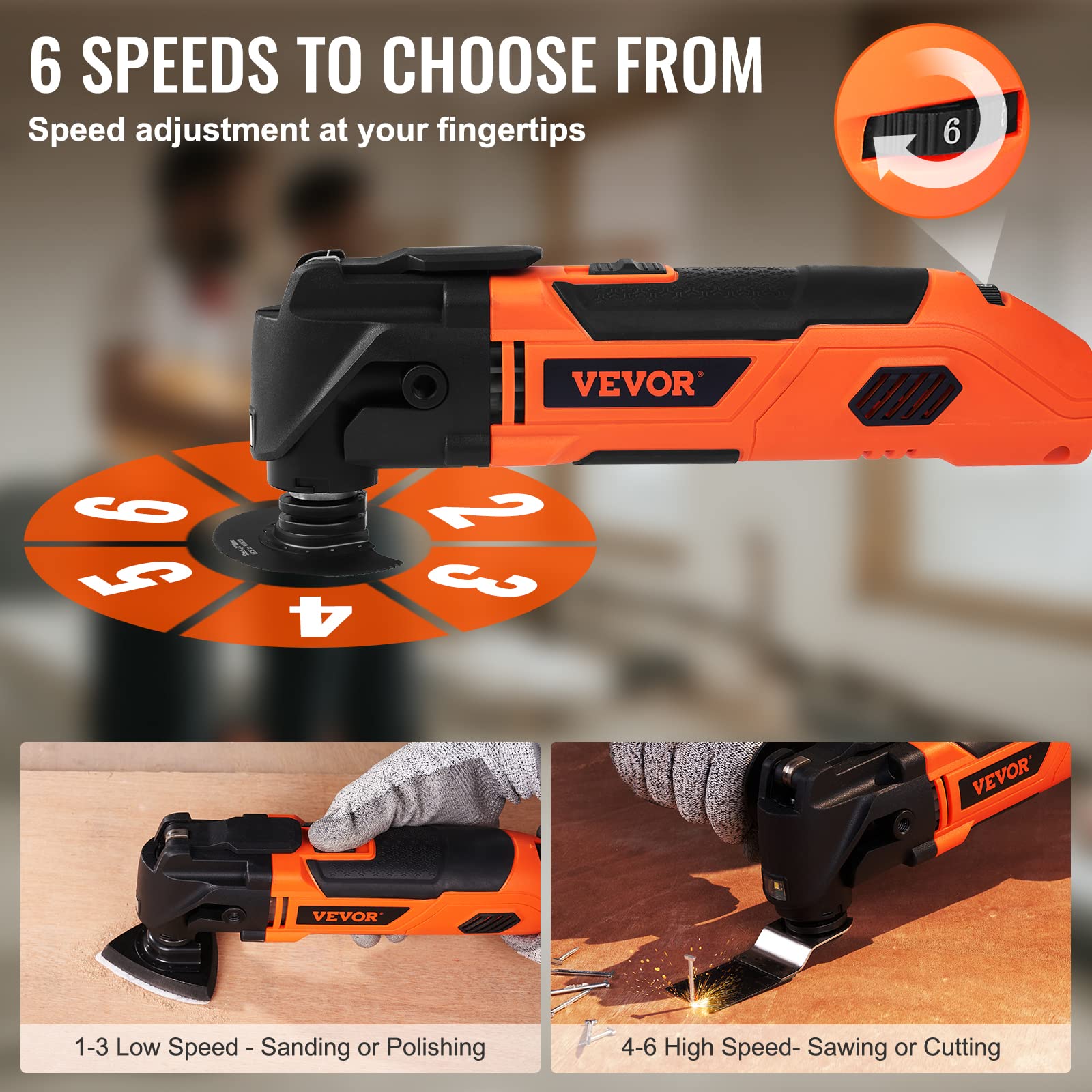 VEVOR Multitool Oscillating Tool Corded 2.5 Amp, Oscillating Saw Tool with LED Light, 6 Variable Speeds, 3.1° Oscillating Angle, 11000-22000 OPM, 16PCS Saw Accessories & BMC Case