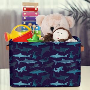 YoCosy Large Storage Baskets for Organizing Shelves Navy Ocean Shark Print Foldable Cube Storage Bins with Handles Rectangle Fabric Closet Organizers for Home Toys Clothes, 2 Pack