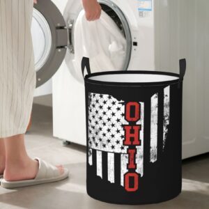 PUPSIKINS Laundry Basket Ohio State America Flag Laundry Hamper Collapsible Dirty Clothes Baskets Round Laundry Bag With Handles For Bathroom Bedroom College Dorms Home Laundry Room Kids Room