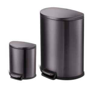 qualiazero 50l/13gal & 6l 1.6gal, heavy duty hands-free black stainless steel commercial/kitchen step trash can, fingerprint-resistant soft close lid trashcan, d shape (50&6l d combo bss)