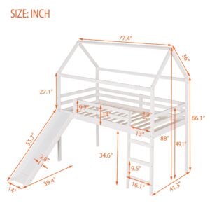 Merax House Shaped Loft Bed with Slide, Beds Frame with Ladder and Slats No Box Spring Needed for Boys or Girls, Twin Size