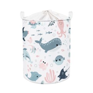 clastyle 45l marine animals bubbles kid laundry basket with lid foldable sea shark mermaid dirty clothes hamper round toy clothes pool beach towel basket