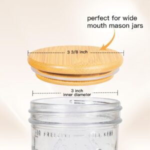 Bamboo Mason Jar Lids, Wooden Ball Jar Lids with Airtight Silicone Seal, Perfect for Dry food Storage. (6PCS-Wide)