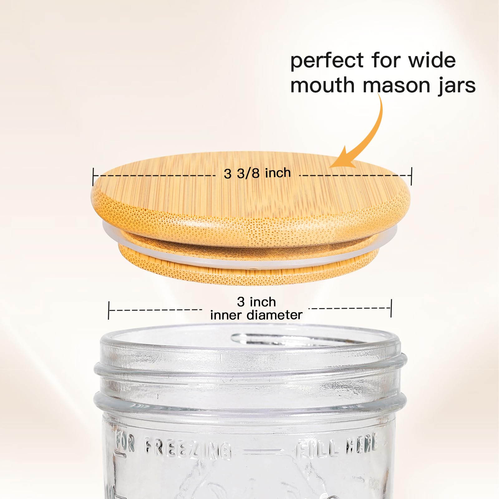 Bamboo Mason Jar Lids, Wooden Ball Jar Lids with Airtight Silicone Seal, Perfect for Dry food Storage. (6PCS-Wide)