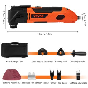 VEVOR Multitool Oscillating Tool Corded 2.5 Amp, Oscillating Saw Tool with LED Light, 6 Variable Speeds, 3.1° Oscillating Angle, 11000-22000 OPM, 16PCS Saw Accessories & BMC Case