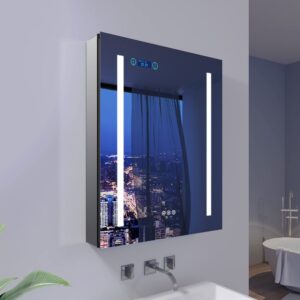 vanirror led mirror medicine cabinet with lights,24x30 lighted bathroom cabinet with mirror,recessed or surface,clock room temp display,defog,3x zoom mirror,outlets & usb