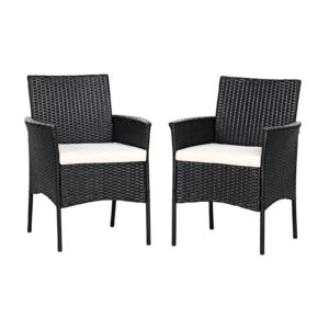 patio chairs set of 2, all weather rattan wicker dining chairs with soft removable cushions, armrest, outdoor dining chairs for garden, pool, backyard, lawn, porch, black