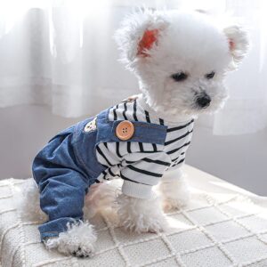 Dog Winter Clothes Pet Plaid Shirts Stylish Denim Jumpsuit for Small Dog Cute Cartoon Puppy Bib Overalls Boy Girl Dogs Classic Outfit Chihuahua Yorkies One Piece Birthday Holiday Apparel